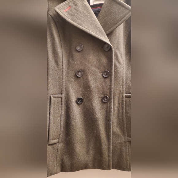 Wool Blend Tommy Hilfiger Double Breasted Peacoat, Women's Small, Olive Green - Picture 4 of 7